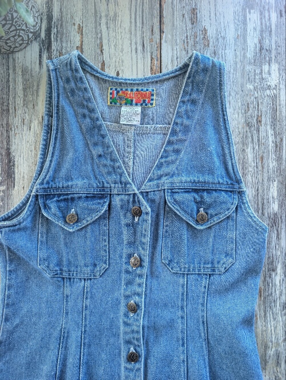 Vintage 90s Denim Button Front Midi Dress 100% Cotton Sleeveless Size 7/8 - Picture 4 of 9